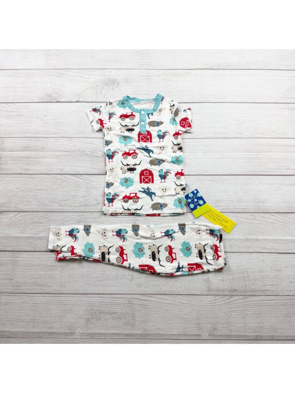 KicKee Pants Kids Pajama Set Farm Animal Print Bamboo Blend Short Sleeve NWT 3T